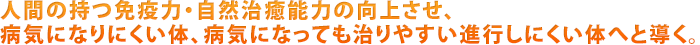 人間の持つ免疫力・自然治癒能力の向上させ、 病気になりにくい体、病気になっても治りやすい 進行しにくい体へと導く。